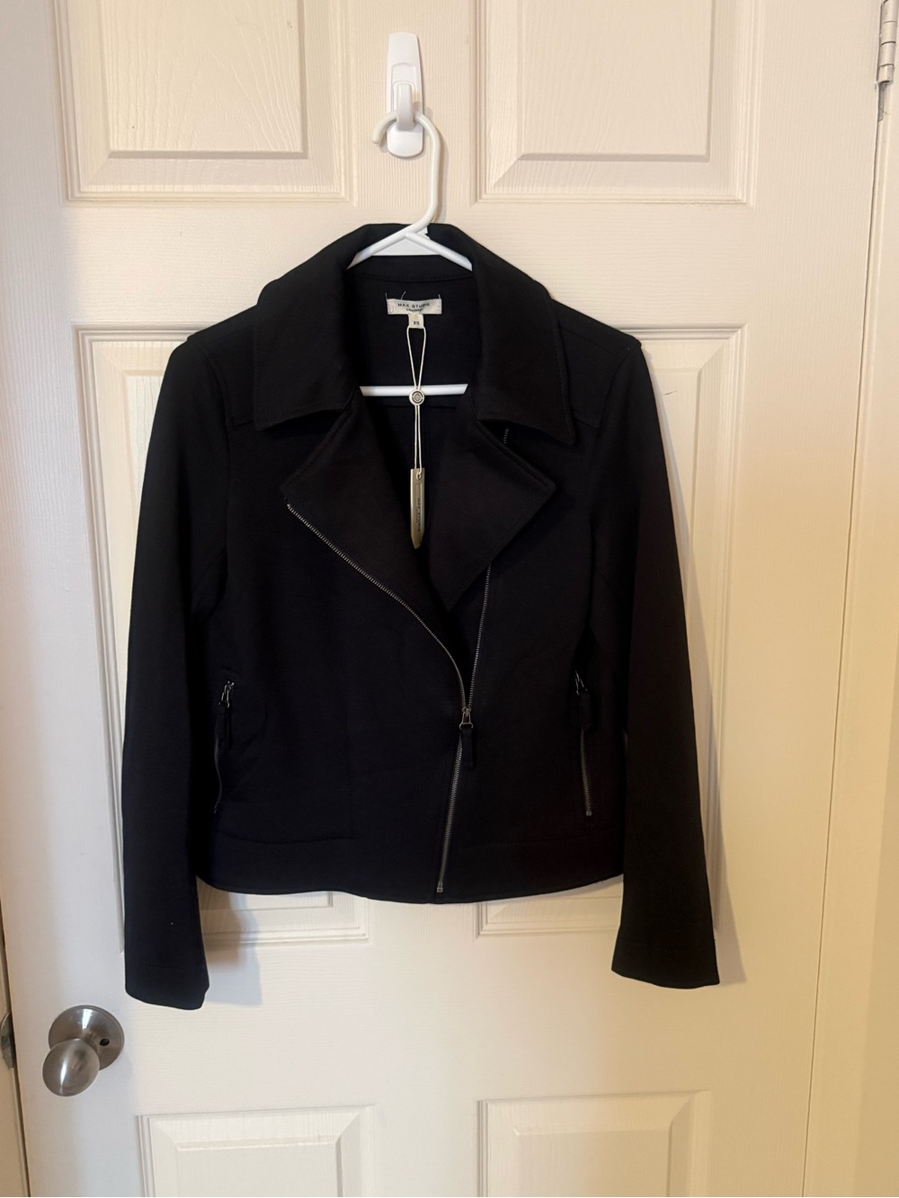 Max Studio Black Asymmetrical Zip Blazer